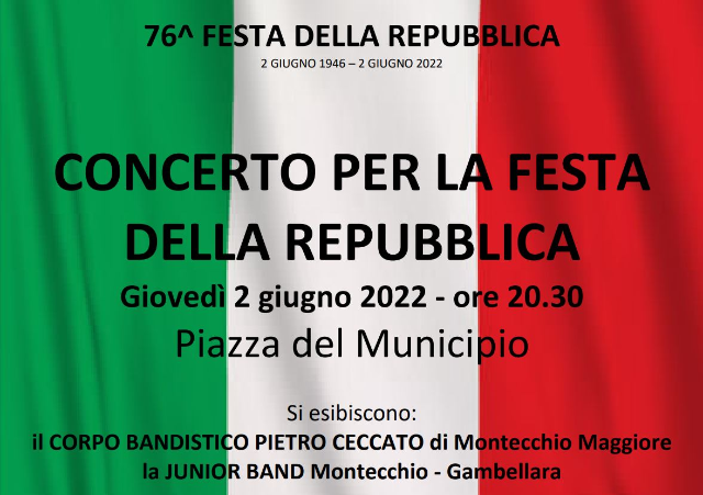 Festa della Repubblica concerto in piazza del Municipio alle 20.30 